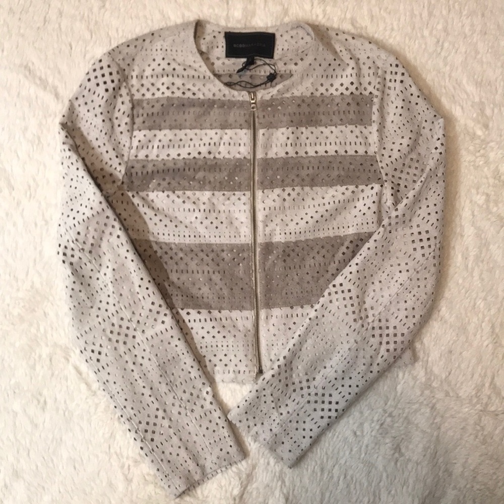NWOT BCBG: Faux Suede Zipper Jacket